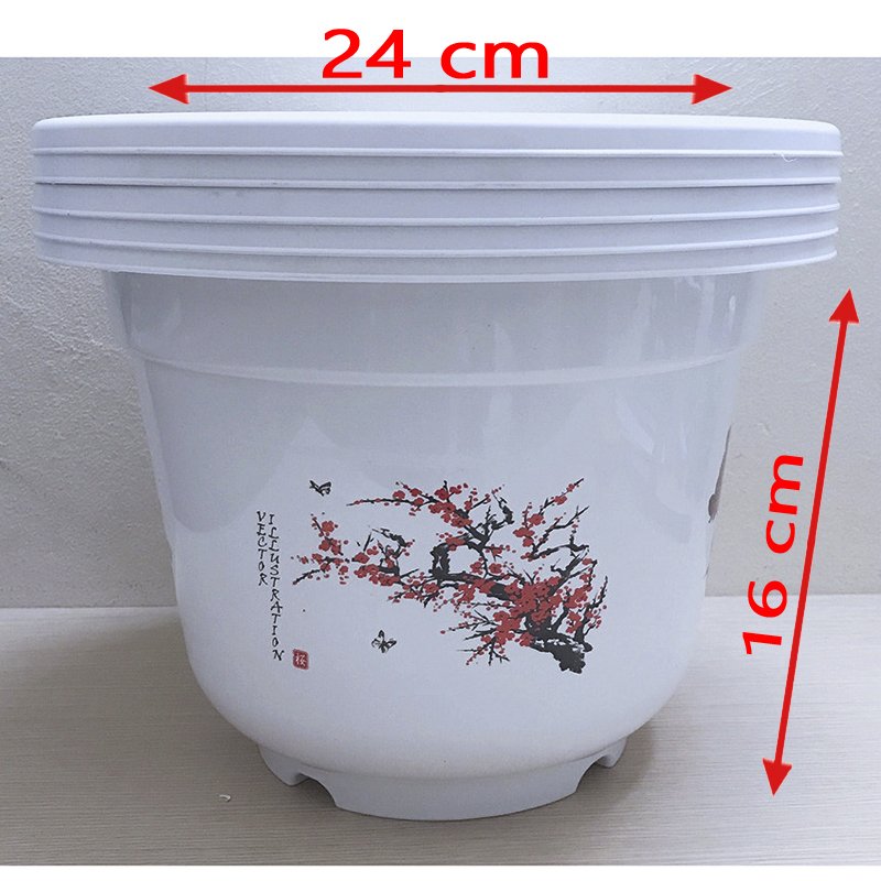50 Cái Chậu nhựa trắng trồng cây in hoa bốn mùa xinh tươi-77482