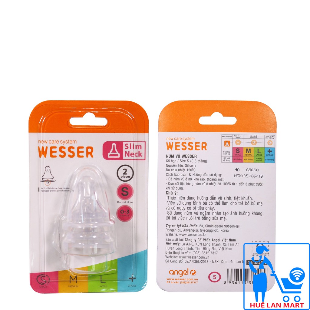 Bộ đôi núm vú wesser cổ nhỏ size s,m,l,