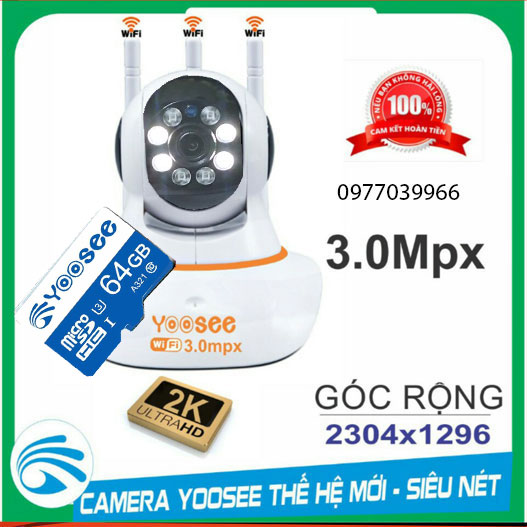 Camera ip wifi yoosee 3 râu 3.0 hd không dây phiên bản 2021 camera yoosee xoay 360 độ