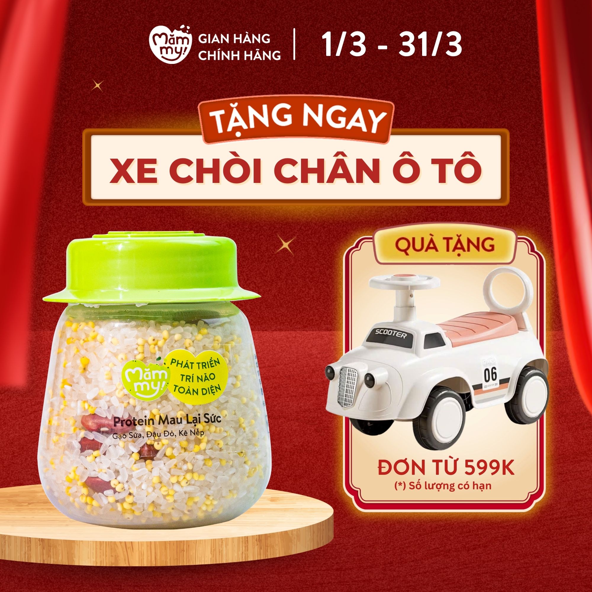 Hạt mix Mămmy cho bé ăn dặm protein mau lại sức trên 6 tháng gạo sữa, đậu đỏ và kê nếp, hũ 145g