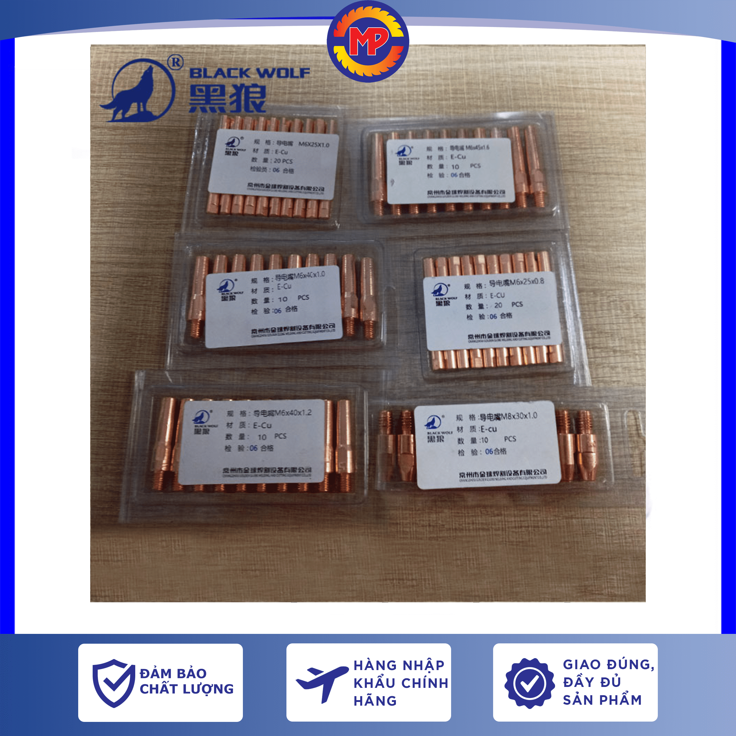 Bép hàn mig m6x28 và m6x45 bw con sói đen có các cỡ dây 0.8 / 0.9 / 1.0 / 1.2 / 1.6. hàng loạt xịn. combo 10 cái