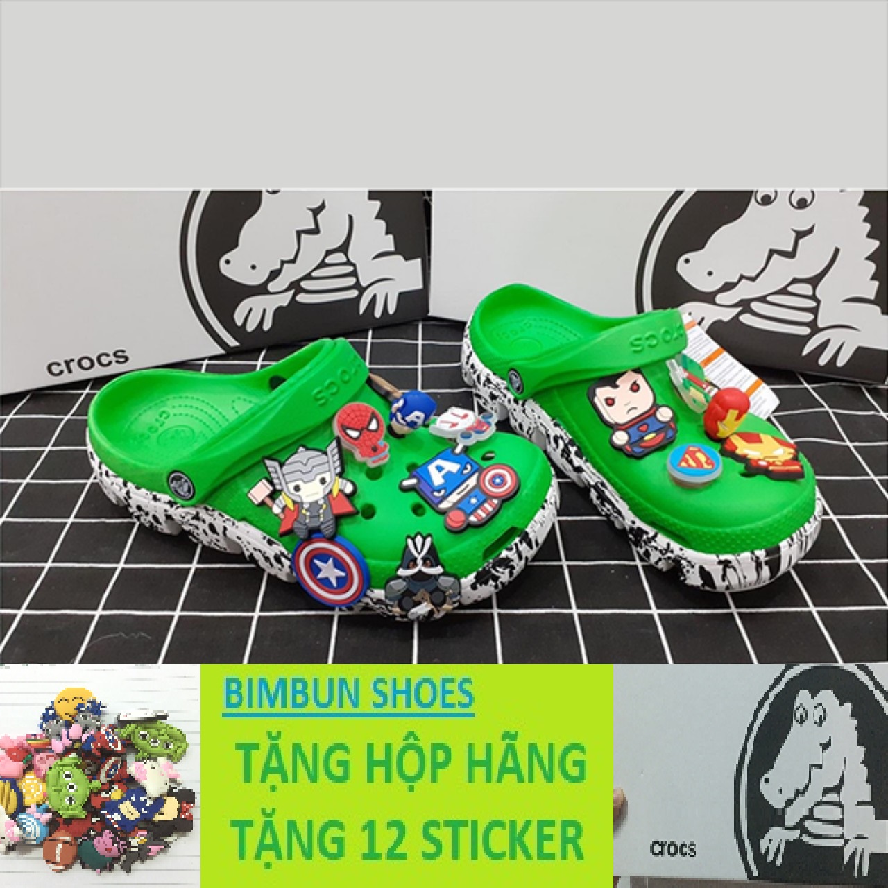 TẶNG Hộp CROCS + 10Jitbitz] DÉP CROCS ĐẾ LOANG VẨY SƠN XANH LÁ -BIMBUN SHOES - dép cá sấu - dép crocs - dép sục - dép nam - dép nữ - dép quai hậu nữ - dép cross - dép sandal nữ  - dép cặp - dép quai ngang