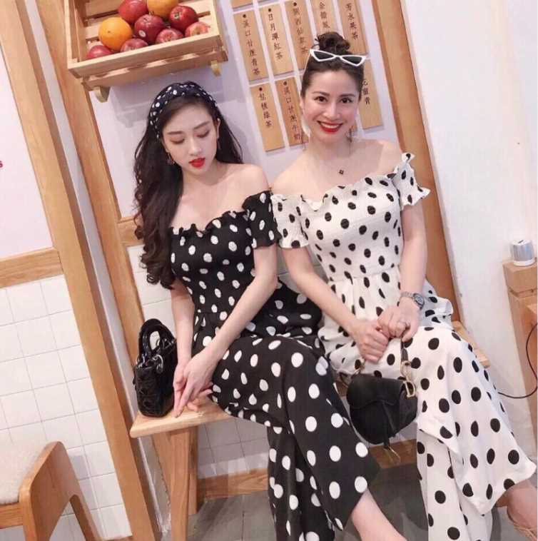 Jum bẹt vai chấm bi quần dài ống rộng sành điệu SKU Japan160