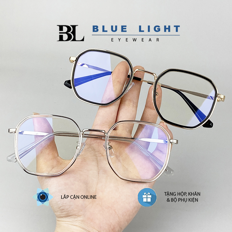 Gọng Kính Cận Nam Nữ Mắt Vuông Viền Màu Vàng Đen Trong Suốt Cam Kính Giả Cận Không Độ Hàn Quốc - BLUE LIGHT SHOP