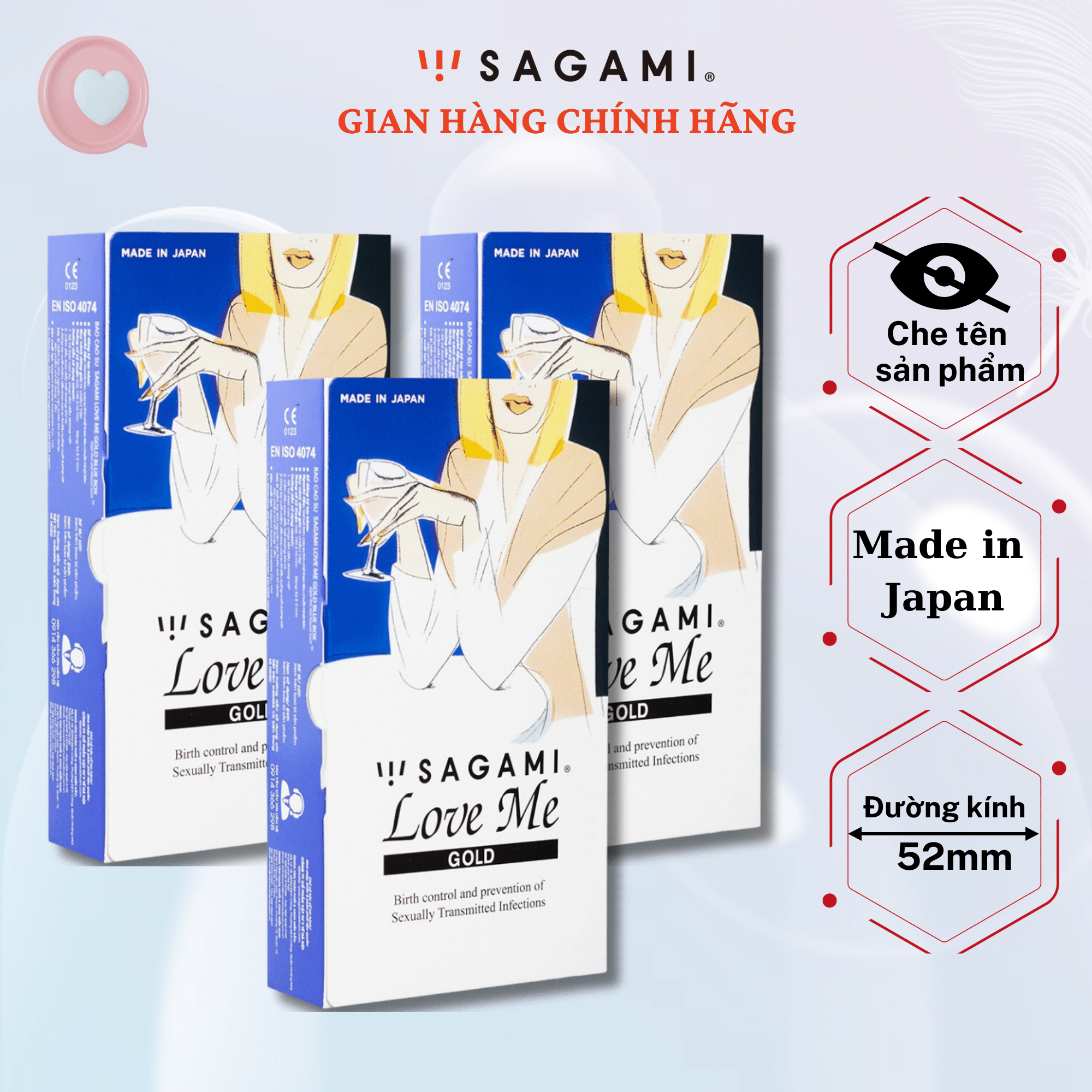 Combo 3 hộp Bao cao su Sagami Love Me Gold - baocao su siêu mỏng, không mùi