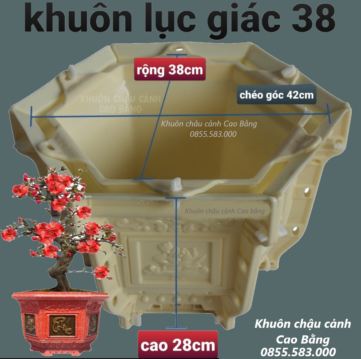 khuôn đúc chậu cảnh lục giác 38 (khuôn ABS có lòng trong ghép) dễ đàng sử dụng không cần ký thuật