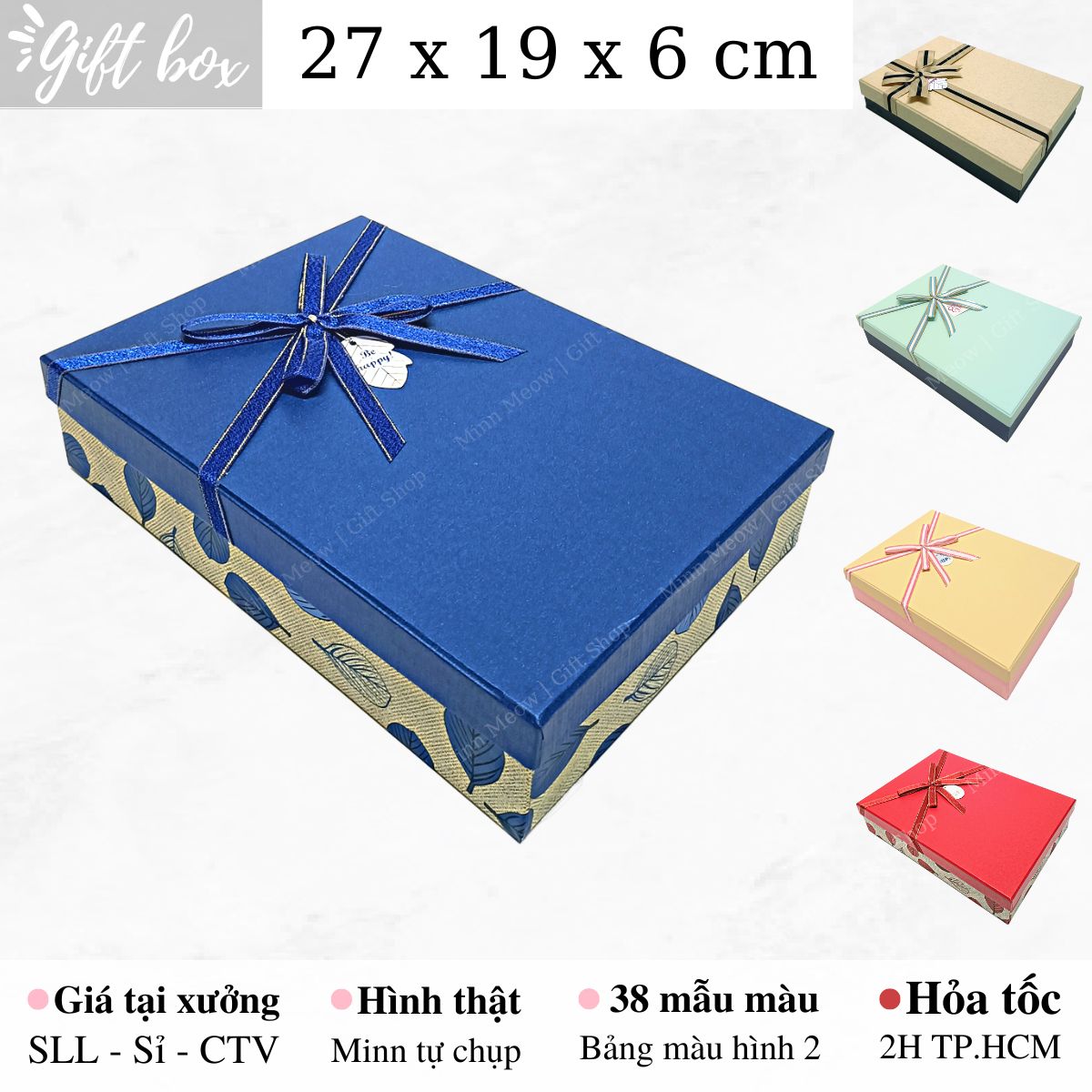 Hộp đựng quà tặng chữ nhật c203 - dài 27 x rộng 19 x cao 6 cm - minn meow