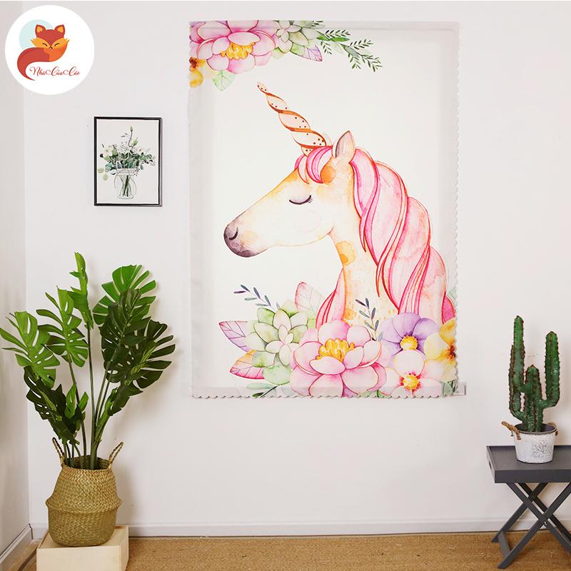 Rèm - Màn Cửa Sổ Tranh Trang Trí Treo Tường Miếng Dính Tiện Lợi Họa Tiết 3D Kỳ Lân May Mắn Hot Trend Hàn Quốc