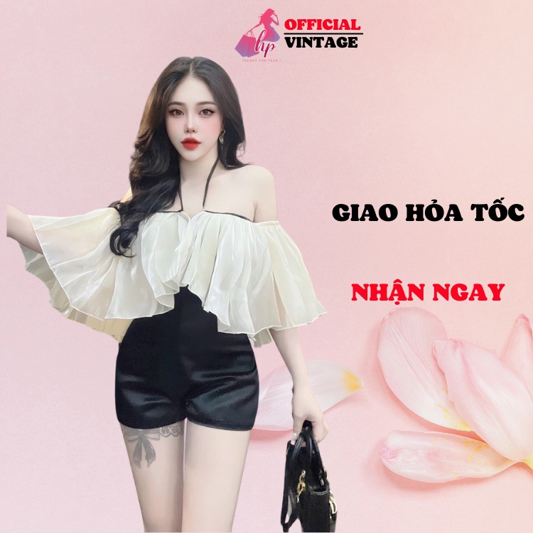 Áo bẹt vai kiểu yếm cánh tiên, áo kiểu yếm sang chảnh VD852
