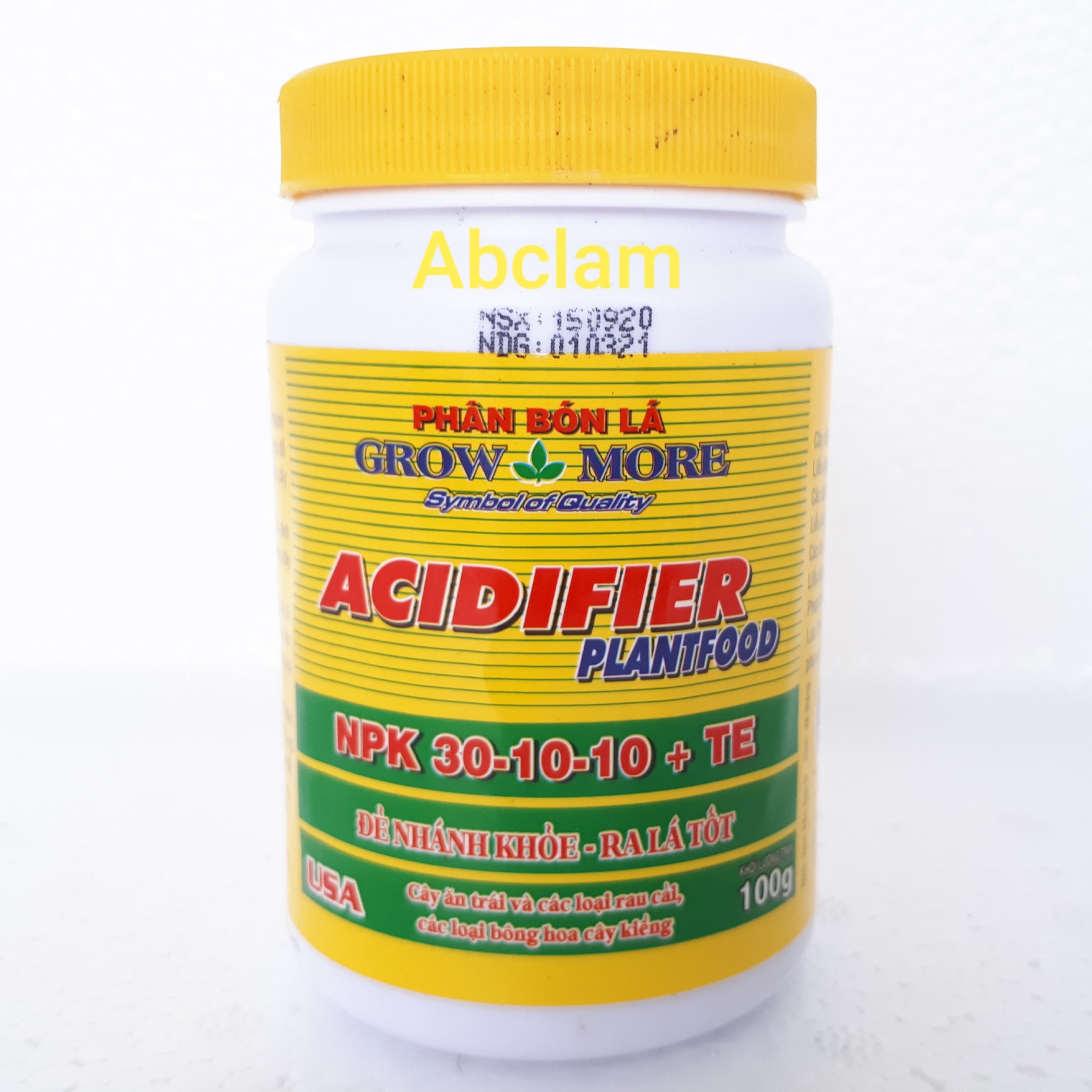 Phân bón lá grow more npk 30-10-10 acidifier plantfood - chai 100gr