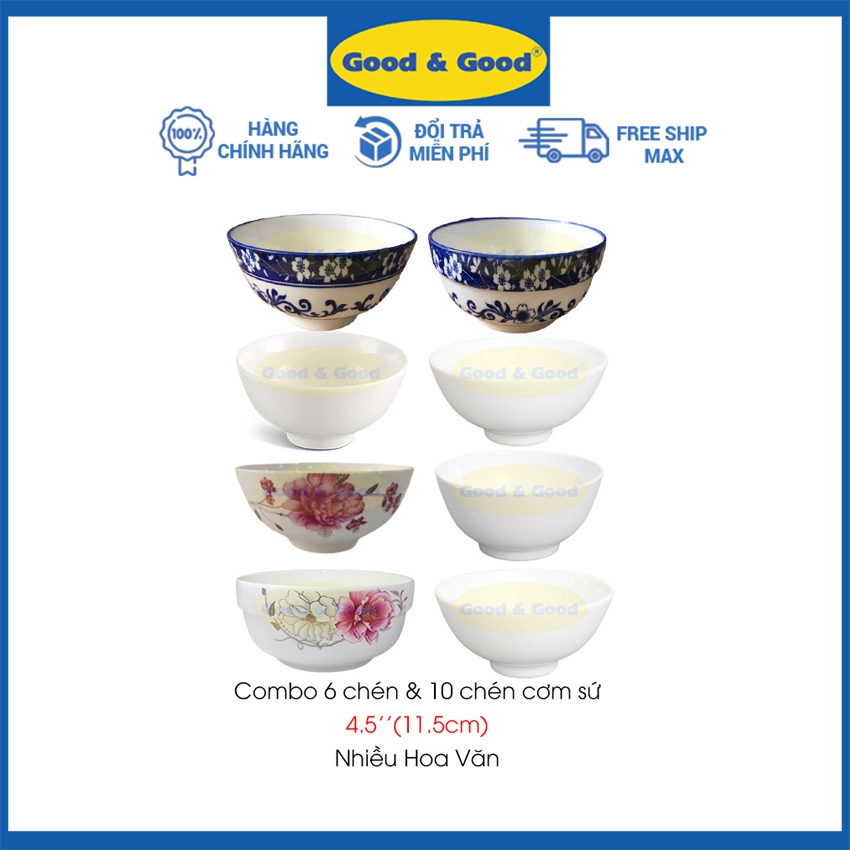 Bộ 6 và 10 chén bát ăn cơm GOOD & GOOD bầu sứ dày 11.5CM chén sứ chén đĩa đẹp an toàn sang trọng