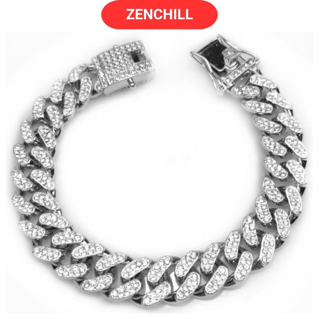 Lắc tay nam thép inox đính đá dây xích phong cách hip hop retro cá tính đẹp mắt