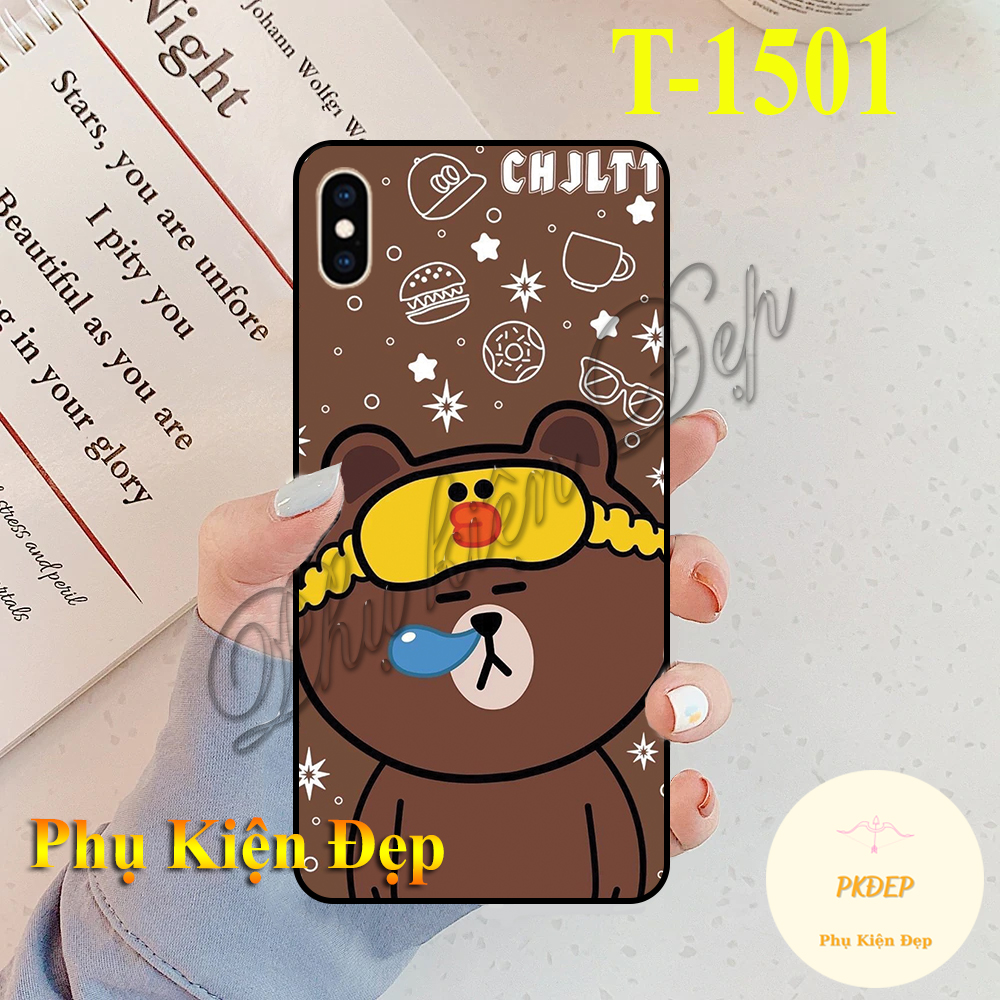 Ốp lưng iphone x/ iphone xs/ iphone xs max - ốp dẻo đen in hình bst gấu nâu cute