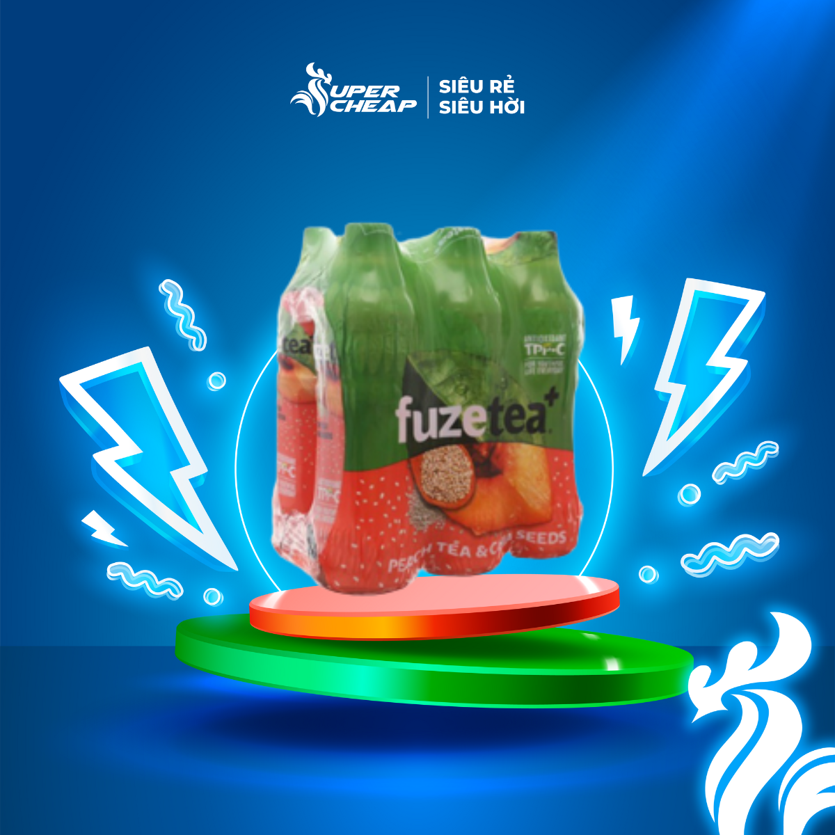 Lốc 6 chai trà đào và hạt chia fuzetea+ 450ml/chai sale 06.06 supercheap chính hãng