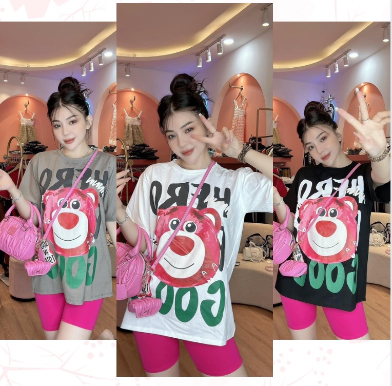 Siêu SALE Xả Kho- Đồ bộ nữ hình mặt gấu, áo cotton, quần thun tăm co giãn siêu dễ thương size B17
