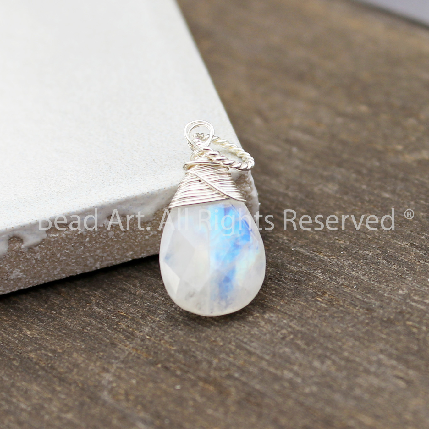 Mặt Dây Chuyền Đá Mặt Trăng (Moonstone) Ánh Cầu Vồng Thiên Nhiên Và Bạc 925, Phong Thuỷ, Mệnh Kim, Thủy - Bead Art