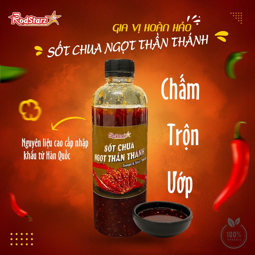 Nước Sốt Chua Ngọt Thần Thánh Rodstarz chai 500ml, Phủ Gà Rán, sốt ăn chay, trộn Mì, Cơm trộn Hàn Quốc, Bánh Tráng Trộn, nước chấm thịt, chấm rau, gia vị ướp thịt, ướp cả thế giới