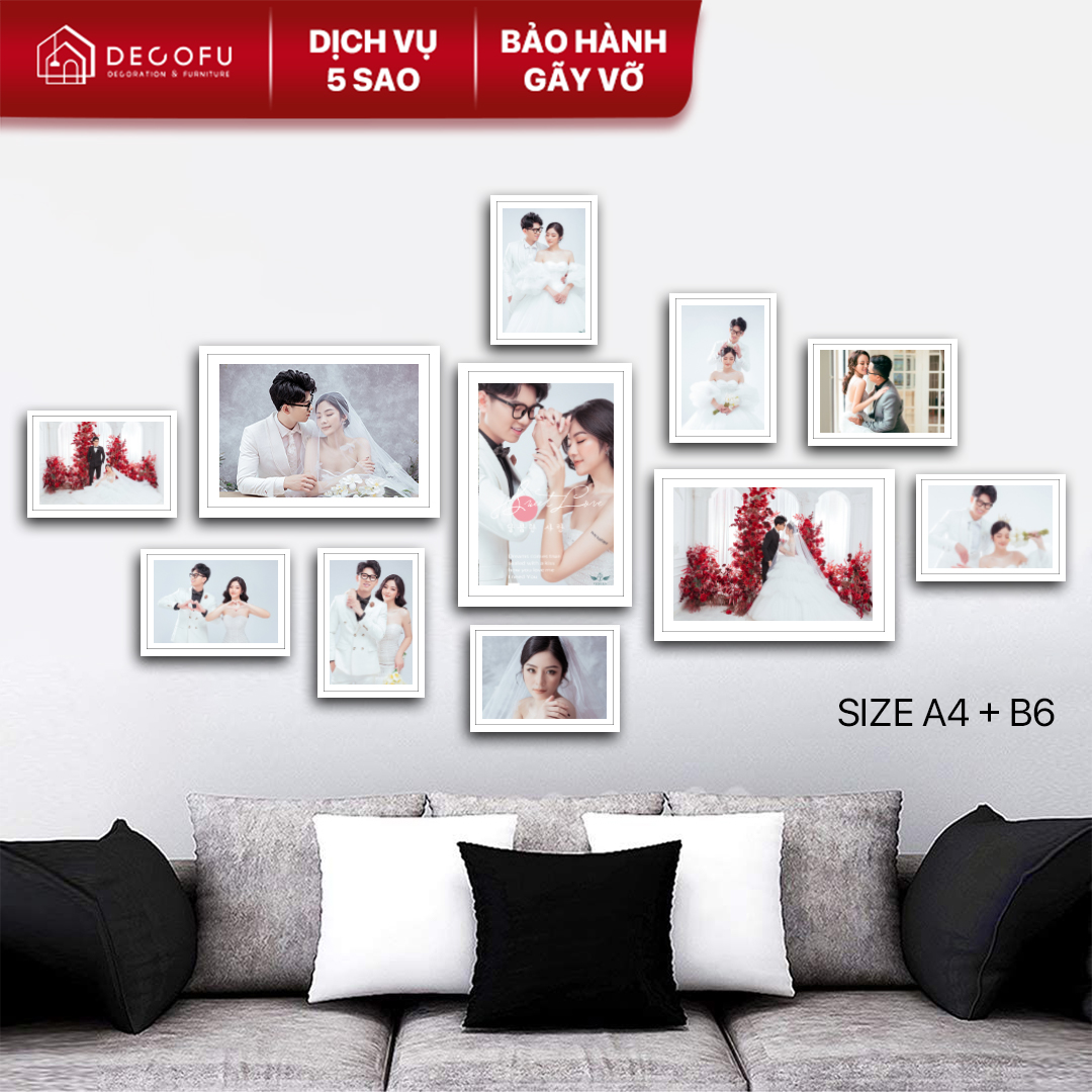 Khung tranh treo tường Decor Phòng ngủ 11 tấm, khung ảnh mặt kính DECOFU M11- bảo hành gãy vỡ Miễn phí in ảnh