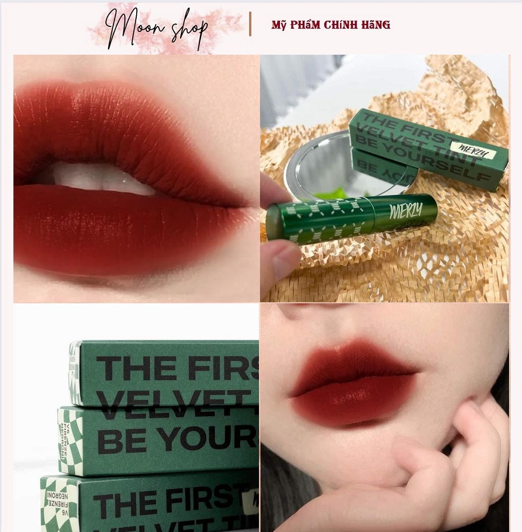Son merzy v6 bản limited, son kem lì merzy the first velvet tint v6 xanh lá green edition - màu đỏ gạch