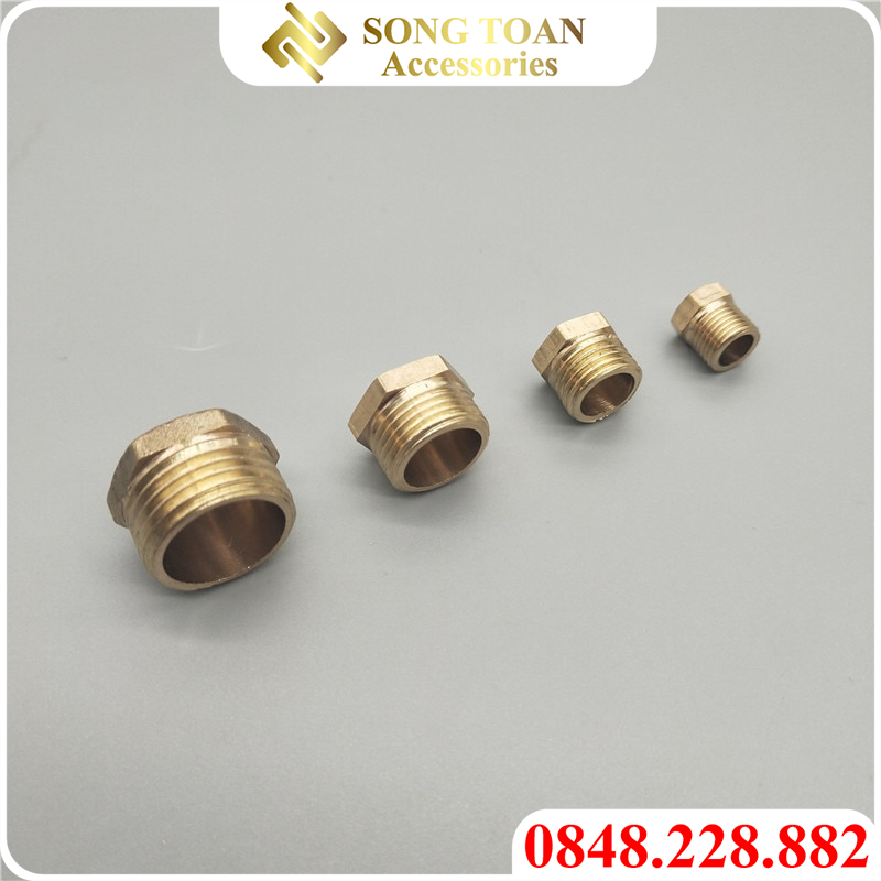 Nối thau bít ren ngoài ren 9.6, 13, 17, 21, 27mm - Bằng đồng (Brass pipe fitting plug cap male)