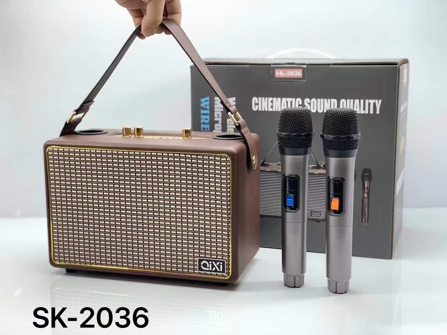Loa bluetooth Qixi Sk-2036 hát karaoke kèm 2 mic không dây