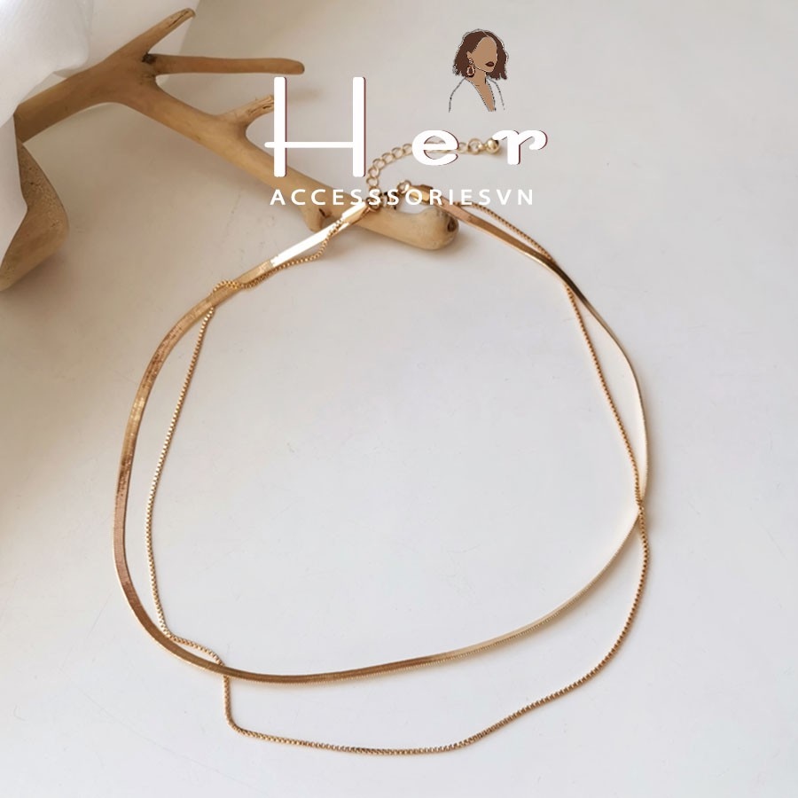 ☊ Dây chuyềnvòng cổ choker 2 tầng màu vàng gold Her Accessories
