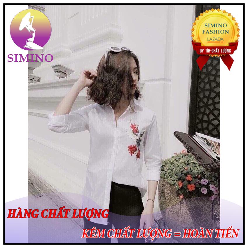 [GIÁ SIÊU SỐC] Áo sơ mi trắng thêu chim hoa cực đẹp, Áo sơ mi trắng thêu hạc, Áo sơ mi trắng nữ, Áo sơ mi trắng thêu họa tiết đẹp, Áo sơ mi trắng nữ thêu chim hoa