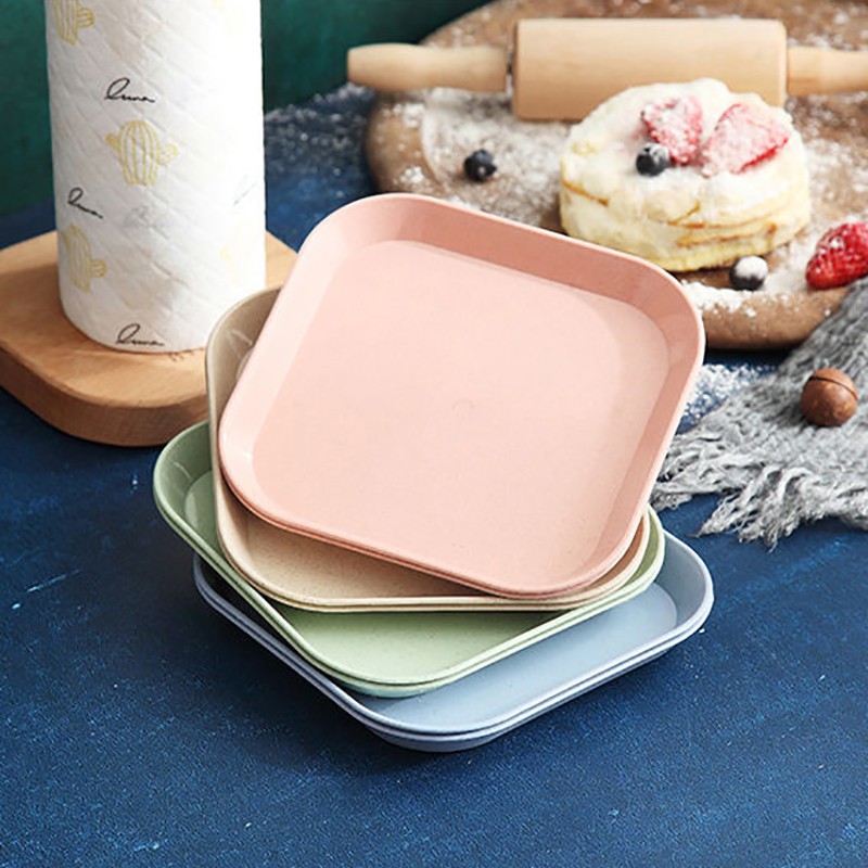 Dĩa nhựa đựng thức ăn, đựng trái cây hình vuông chất liệu lúa mạch tiện dụng Litchee Shop