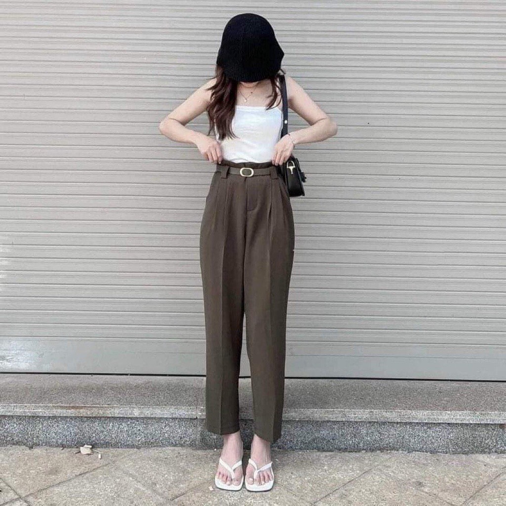 Quần Baggy nữ basic Kèm Đai form dáng công sở trẻ trung, thanh lịch-mã D888D