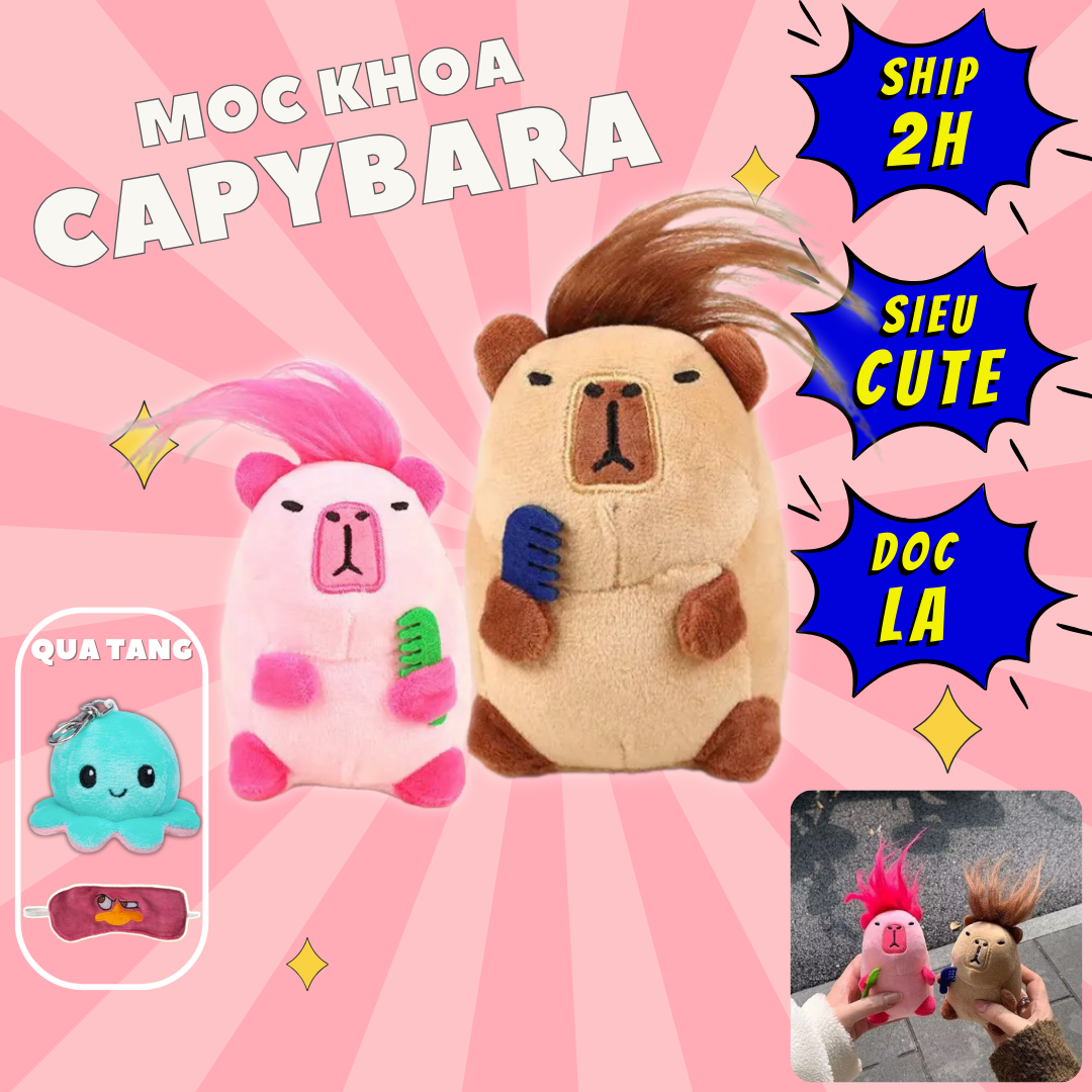 Móc khoá Capybara chuột lang bông có tóc cặp đôi vô tri có tóc hài hước.