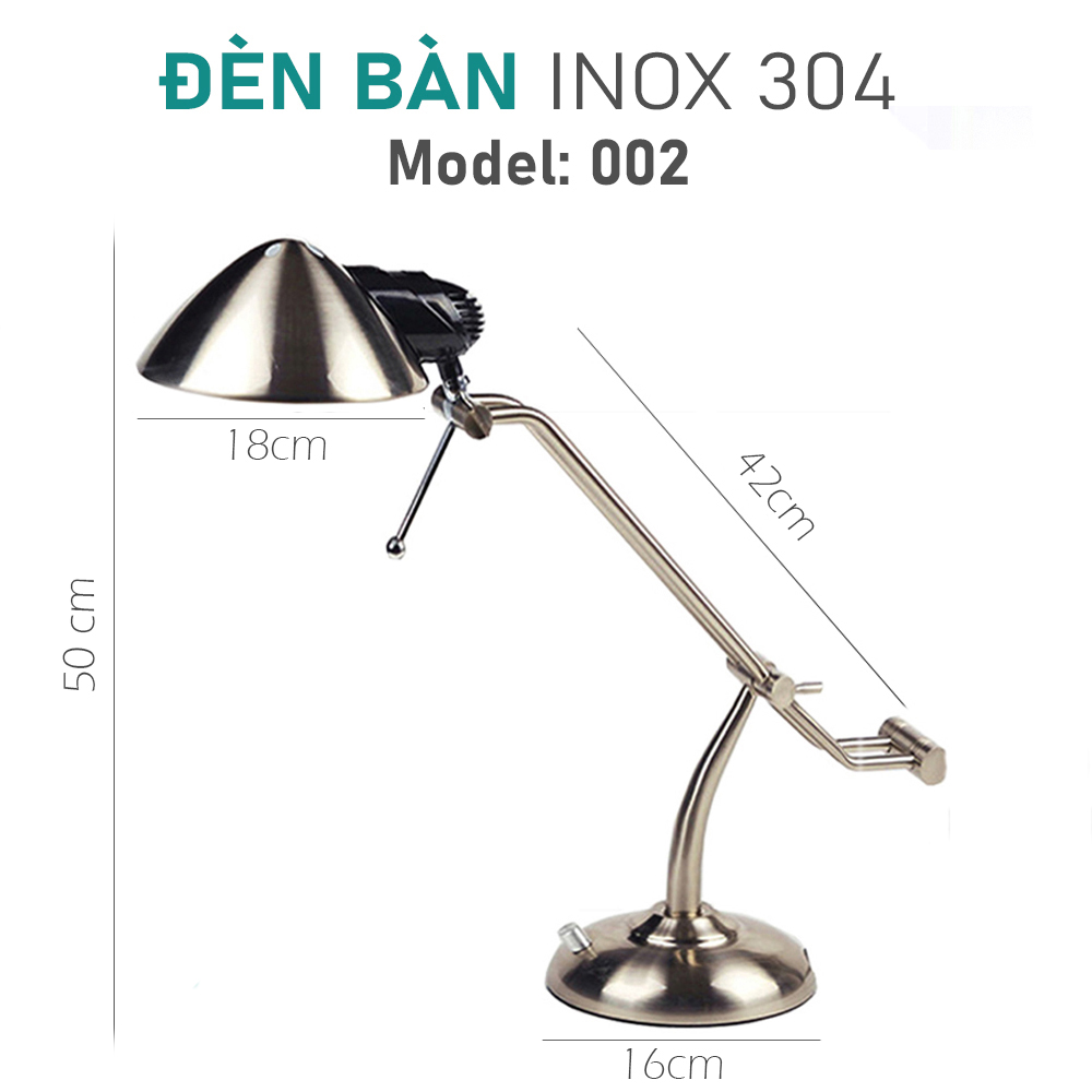 Đèn làm việc để bàn phong cách Bắc Âu cổ điển, Thân đèn Kim loại nguyên khối, Bóng đèn E27 - INOX
