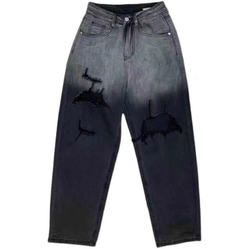 Quần jeans baggy nữ rách loang xám phom to từ 52~85kg