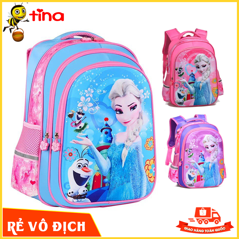 BALO cho bé gái đi học lớp 1 đến lớp 6 in hình Elsa nổi màu hồng và màu tím  TE3