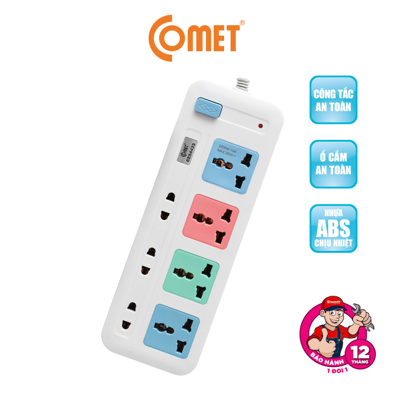 Ổ cắm điện đa năng comet ces4433 – 7 lỗ, dây 3m, gọn đẹp, an toàn tuyệt đối!