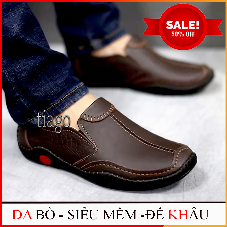 GIÀY MỌI NAM - GIÀY LƯỜI NAM CHẤT LIỆU DA BÒ CAO CẤP - ĐẾ KHÂU 2 LỚP CHỐNG NƯỚC TỐT - BẢO HÀNH 12 THÁNG -Y89