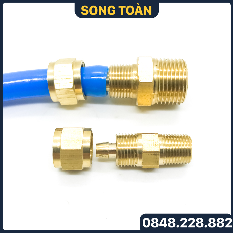Đầu nối thẳng ống mềm, nối thẳng ren ngoài siết ống mềm 6 8 10 12- đồng thau