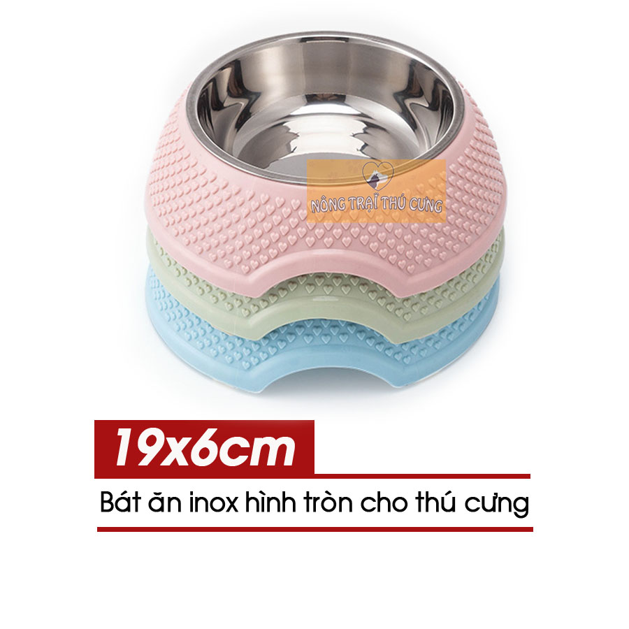 Bát ăn tròn kèm bát inox cho chó mèo 19cm -