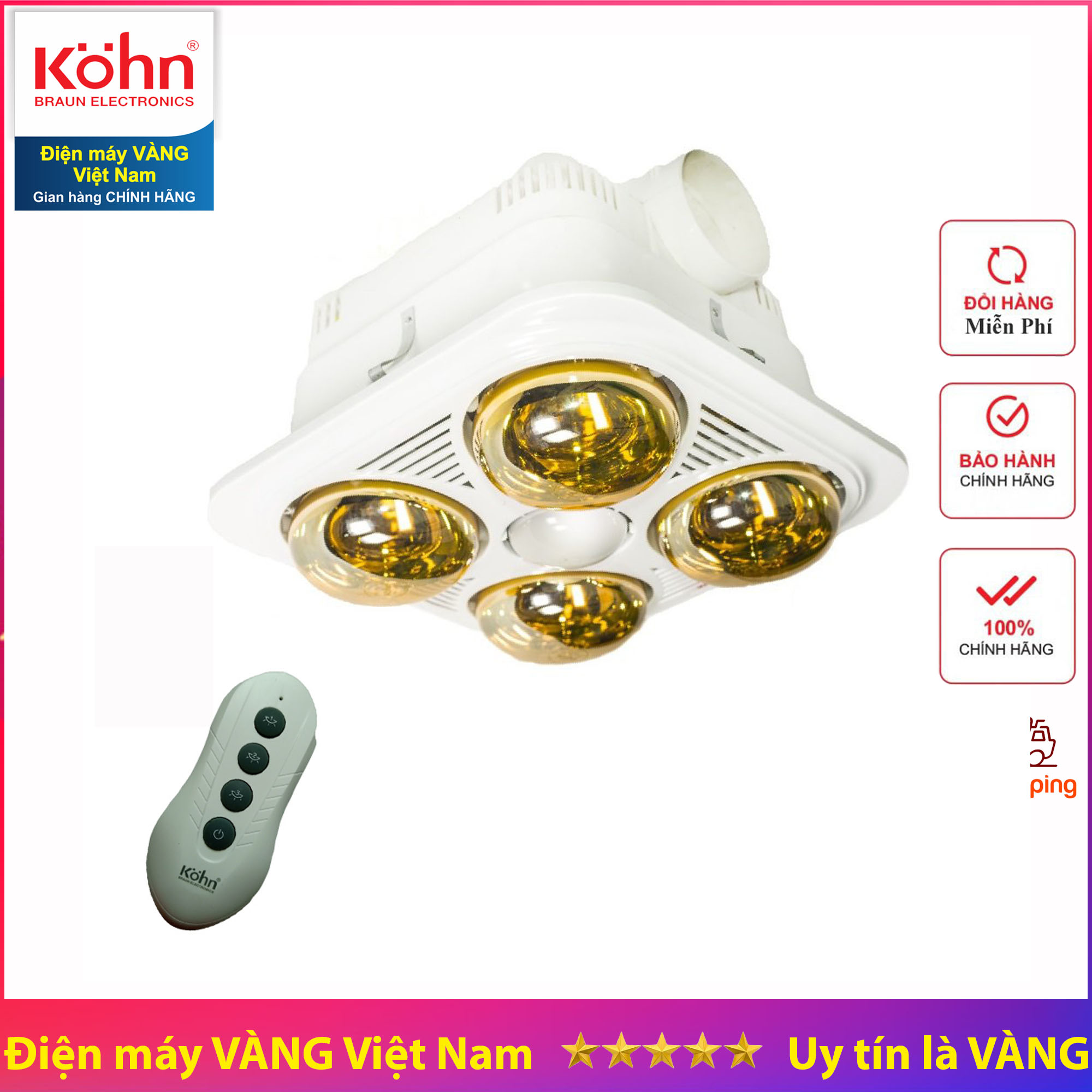 Đèn sưởi nhà tắm âm trần Braun Kohn Profile Plus BU04GR - Có điều khiển từ xa