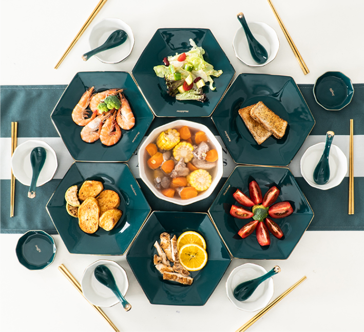 Bộ bát đĩa kim cương xanh cổ vịt cao cấp 32 chi tiết sang trọng, đẳng cấp