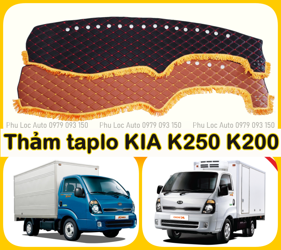 Thảm taplo da xe tải KIA K200 K250 loại nhung 3 lớp và da cacbon 6d cao cấp