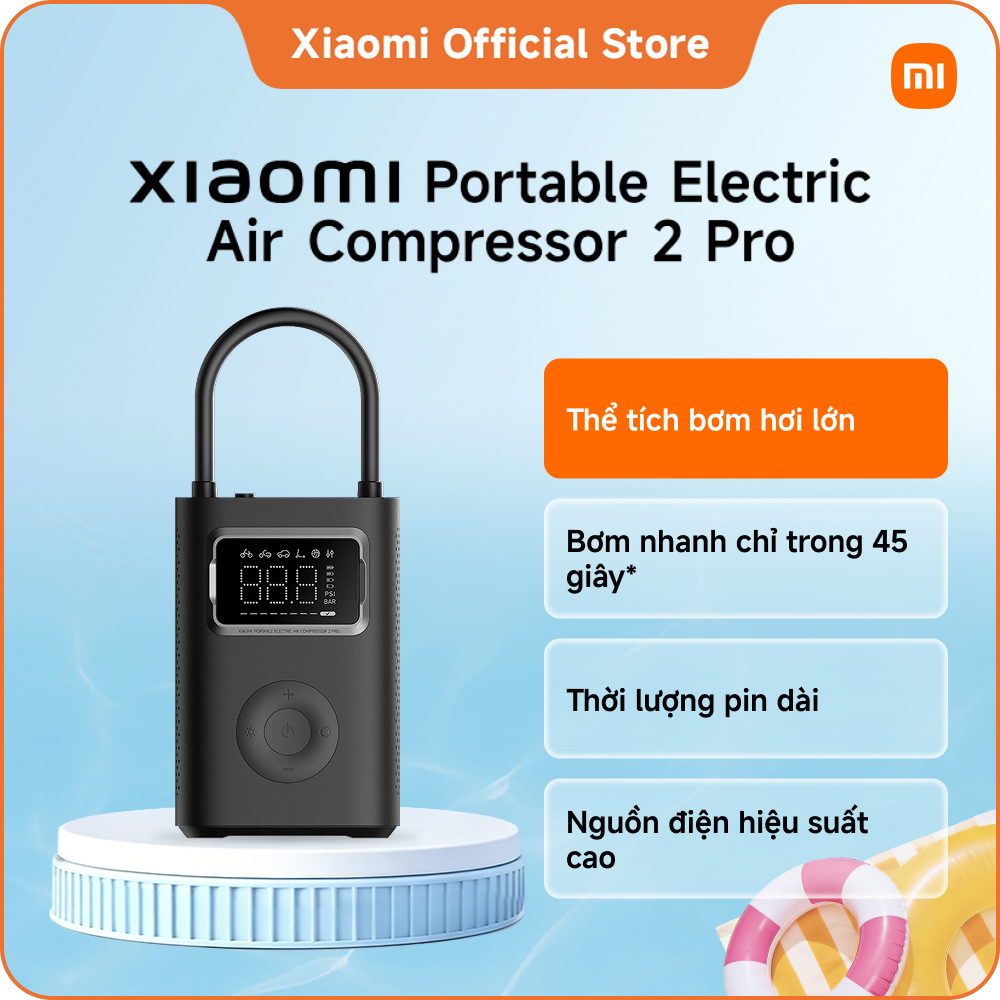 Xiaomi Portable Electric Air Compressor 2 Pro | Thể tích bơm hơi lớn | Bơm nhanh chỉ trong 45 giây* | Thời lượng pin dài | Nguồn điện hiệu suất cao | Đèn cấp cứu, đèn cảnh báo và đèn SOS