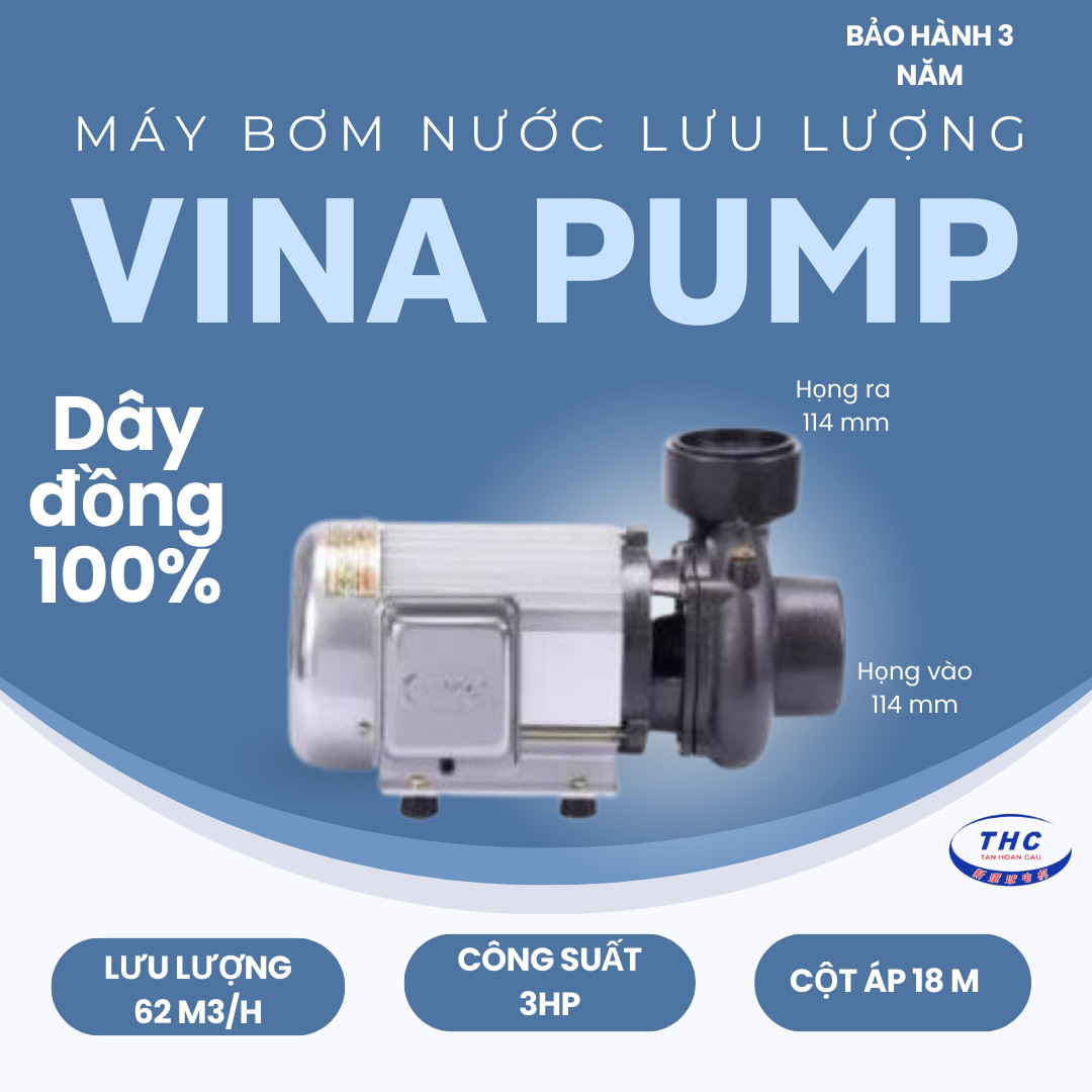 [HCM]Máy bơm nước cánh tát VINA PUMP 3HP - VN2200 HỌNG 114/114