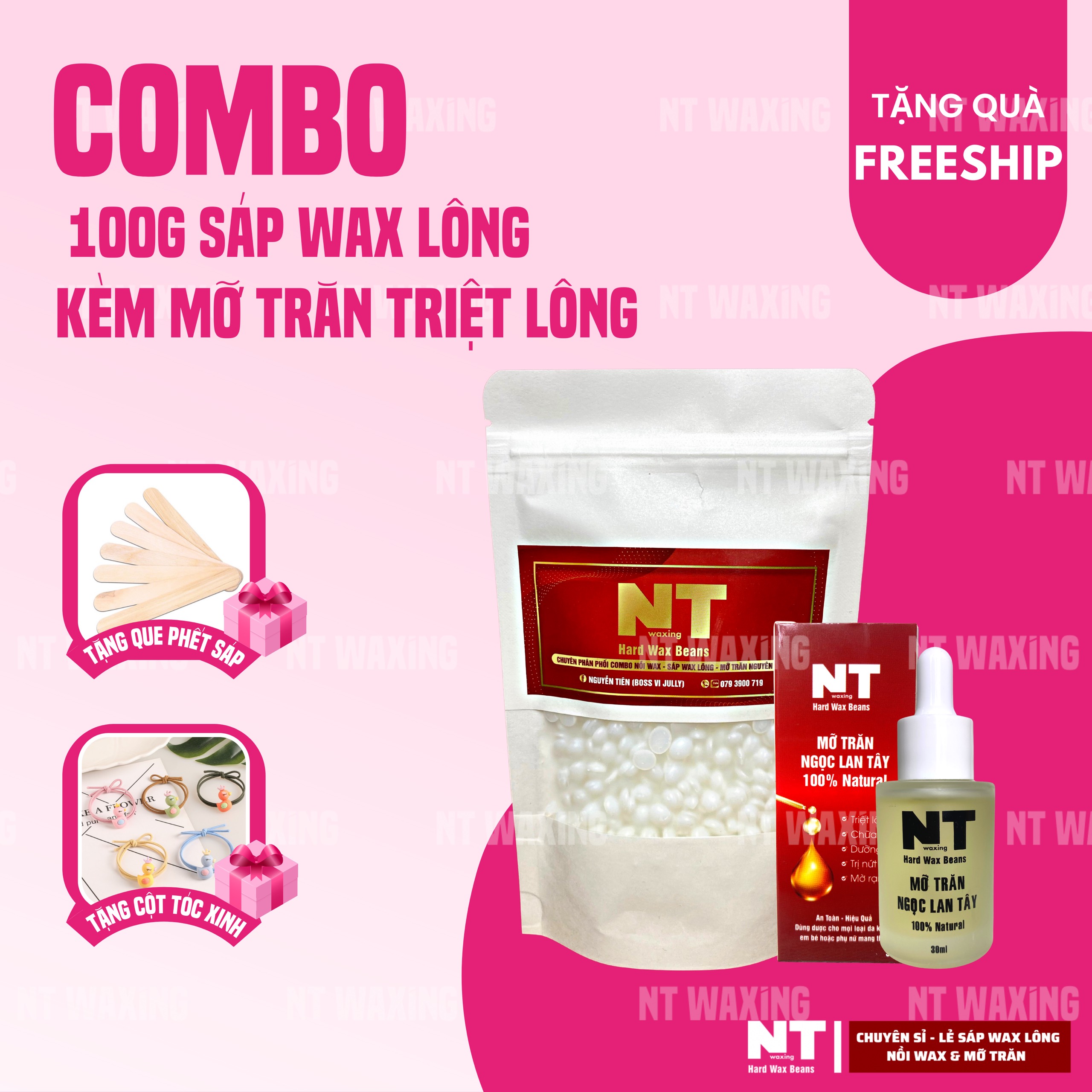 Combo triệt lông sáp wax nóng, wax lông nhập khẩu và mỡ trăn nguyên chất triệt lông nách, - NT.waxing96