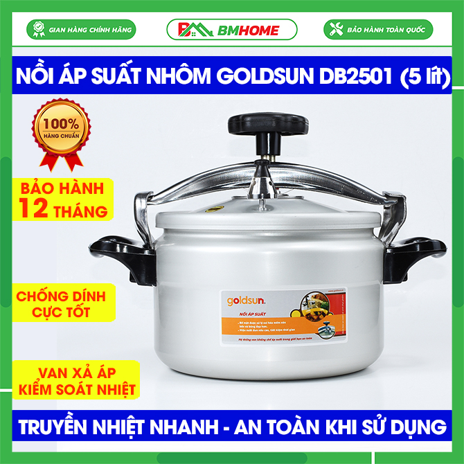 Nồi áp suất nhôm GOLDSUN DB2501 , Nồi áp suất đa năng Goldsun xả áp tự động, an toàn tuyệt đối - Bảo hành 12 tháng, nồi áp suất điện bmhome