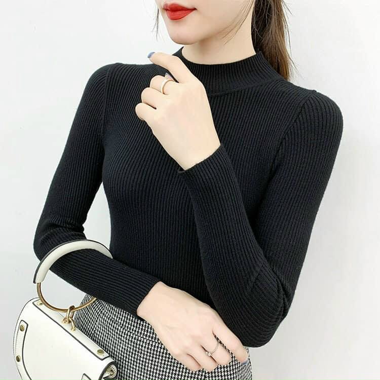 Áo tay dài cổ lọ vải thun gân co dãn dày dặn cực đẹp c1 / áo cổ lọ tay dài / áo thun cổ lọ nữ