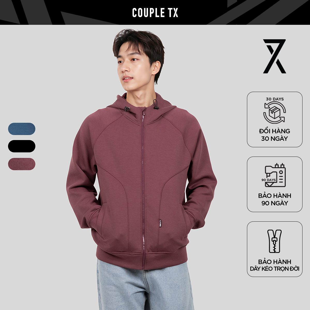  Áo Khoác Nam COUPLE TX Thun 2 Da Tay Raglan Form Relax MOK 1066 