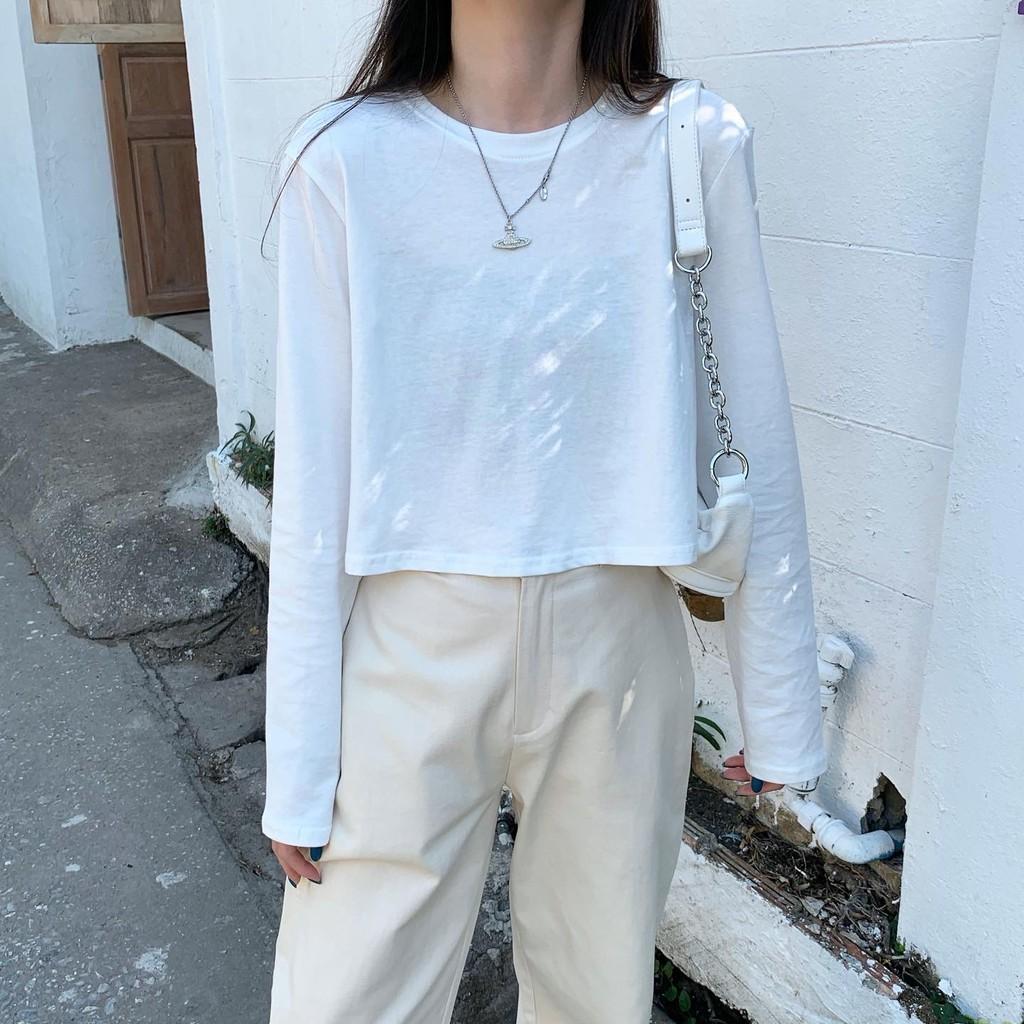 Áo Thun Nữ Tay Dài Croptop Trơn Basic Modern Style