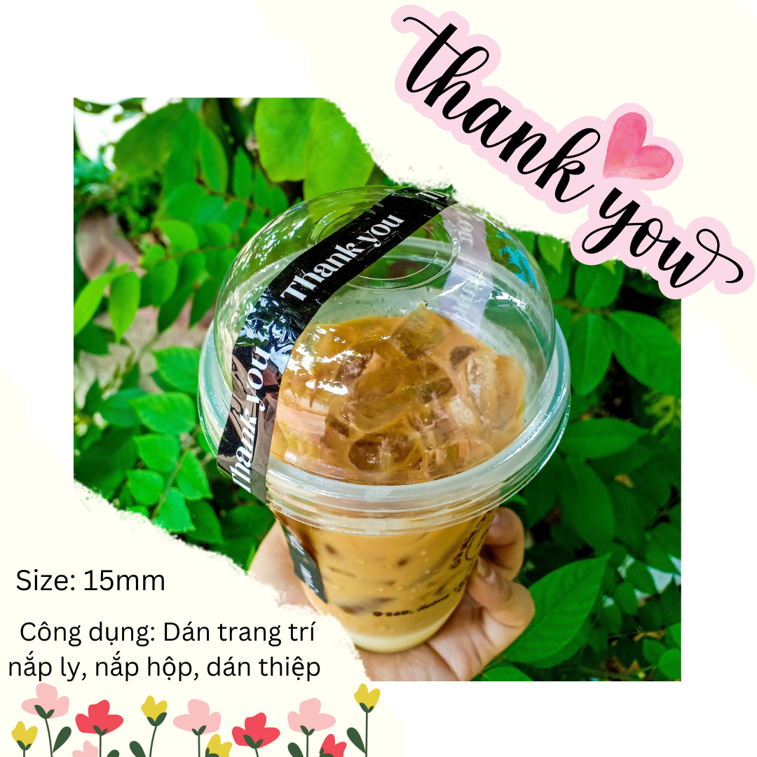 Băng keo thank you hình trái tim dán ly cafe - nắp hộp