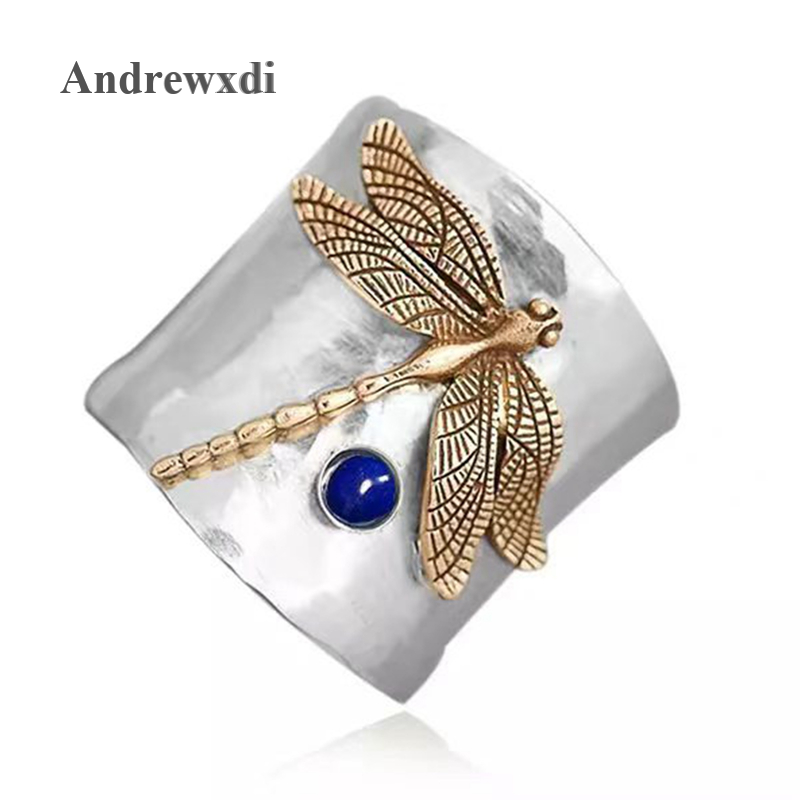Trang Sức Thời Trang Nhẫn Cổ Điển Nhiều Mặt Chuồn Chuồn Đá Quý Màu Xanh Dương Nhẫn Sapphire Chuồn Chuồn Bạc Sterling Lấp Lánh