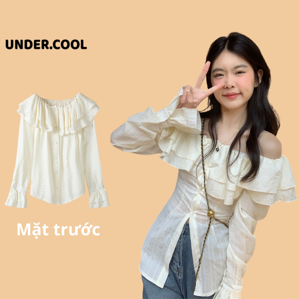 Áo Sơ Mi Trễ Vai Nude Tiểu Thư Hàn Quốc UNDERCOOL Chất Lụa Đẹp, Dáng Vintage